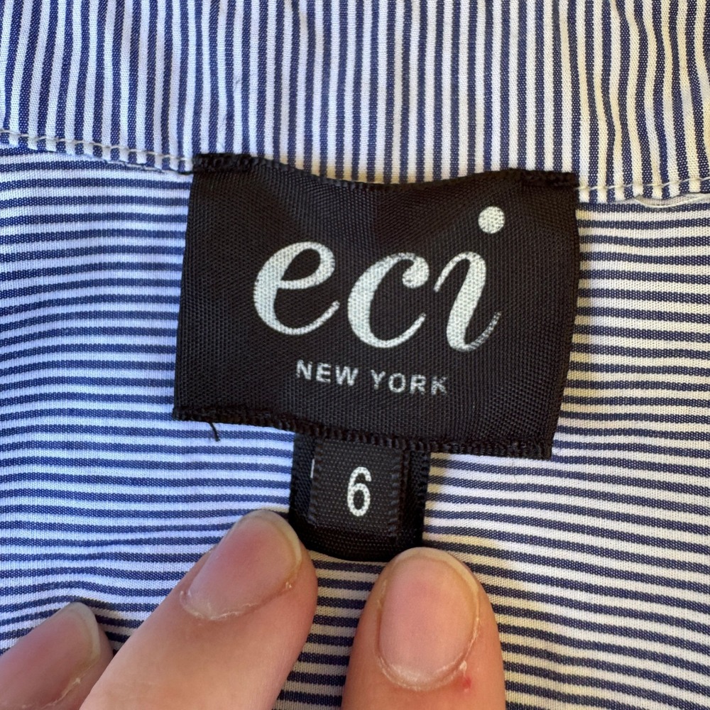 ECI New York Blue Striped Long Sleeve Button Down Shirt Dress 6 Preppy‎ Classic - Picture 3 of 14